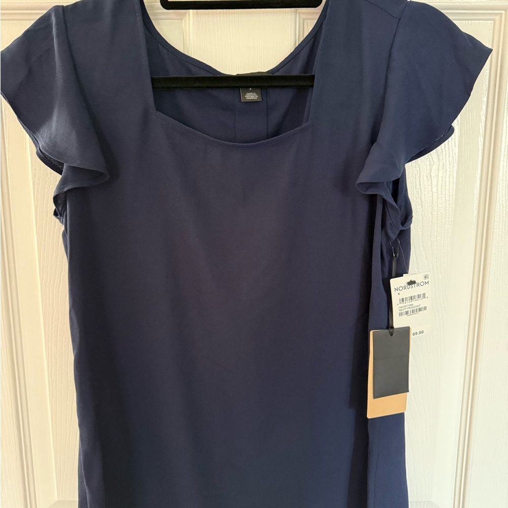 Brand New w/tags | Halogen Navy Blue Ruffle Sleeve Blouse | Size S